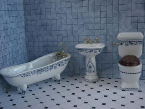 Bathroom Set - White & Blue